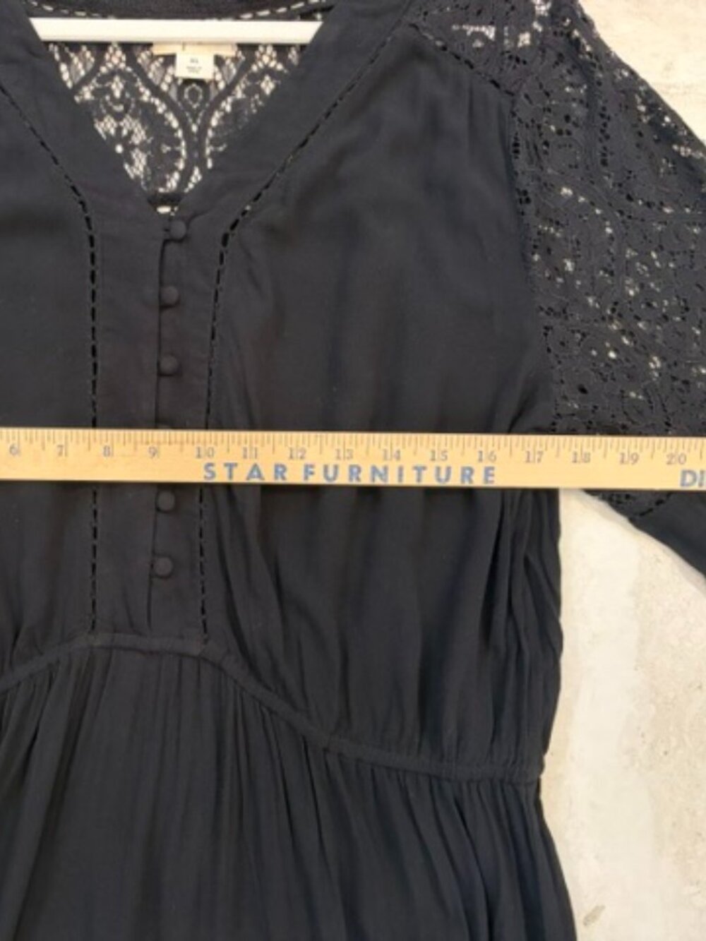 Style & Co Black Lace Trim Maxi Peasant Tiered Dress Sz XL Boho Whimsigoth - Picture 9 of 10